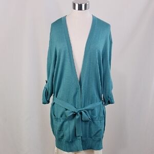 St. John Blue Cardigan Short Sleeve W Belt.